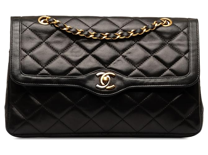 Chanel Black Lambskin Paris Double Flap Leather  ref.1294264