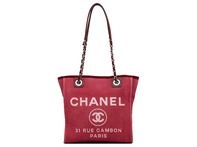 Bolso tote Chanel Mini Deauville rojo Roja Lienzo Paño  ref.1294288