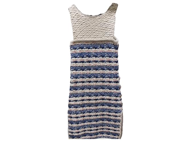 Chanel Vestido de fantasía de tweed con botones de joya de la pasarela Azul  ref.1294317
