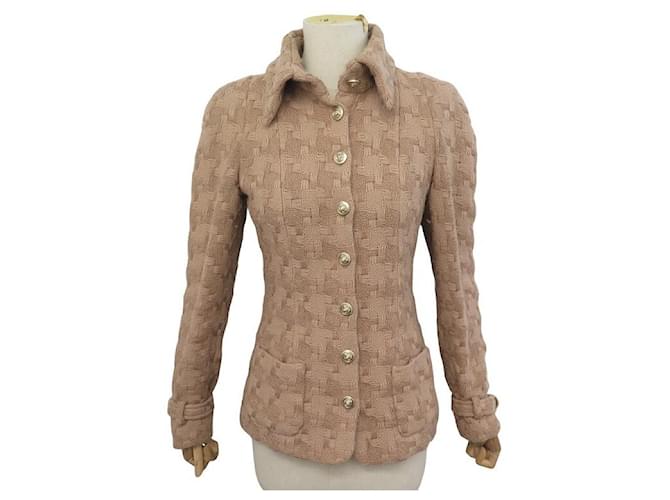 CHANEL JACKET WITH LION HEAD BUTTONS P33842V24300 XS 34 TAUPE WOOL JACKET  ref.1294330