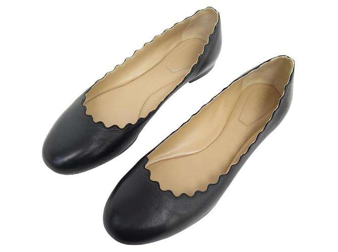 Chloé NEW CHLOE SHOES LAUREN CHC BALLERINAS16to16075001 37.5 BLACK LEATHER SHOES  ref.1294352