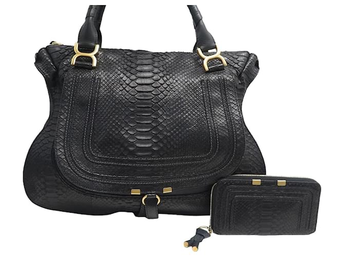 Chloé LOT CHLOE HANDBAG + MARCIE WALLET IN PYTHON LEATHER WALLET BAG SET Black Exotic leather  ref.1294360