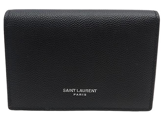 NEW SAINT LAURENT LEATHER CARD HOLDER WITH FLAP 485679 CURRENCY CARD HOLDER Black  ref.1294363