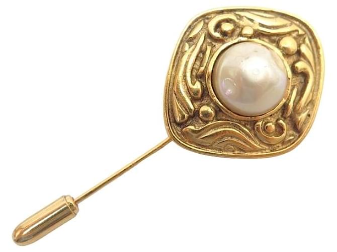 Other jewelry VINTAGE CHANEL BAROQUE PEARL BROOCH IN GOLD METAL 1990 GOLDEN STEEL PINS BROOCH  ref.1294373