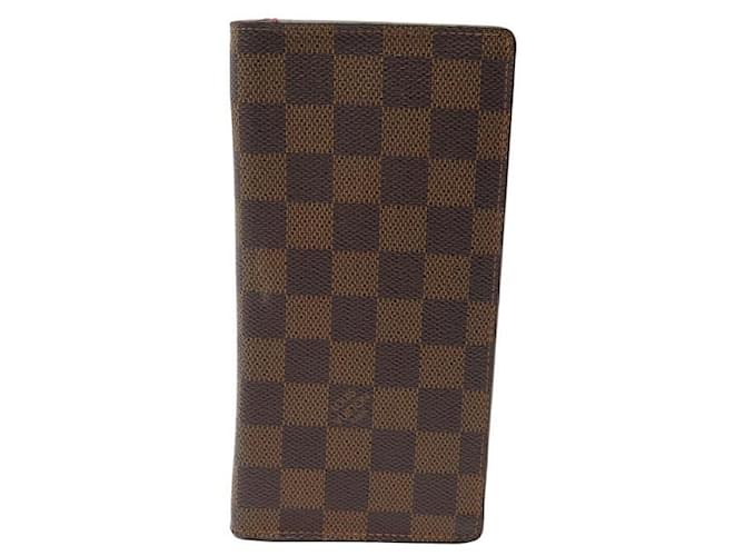 LOUIS VUITTON BRAZA N WALLET60017 CHECKED EBONY WALLET CARD HOLDER Brown Cloth  ref.1294387