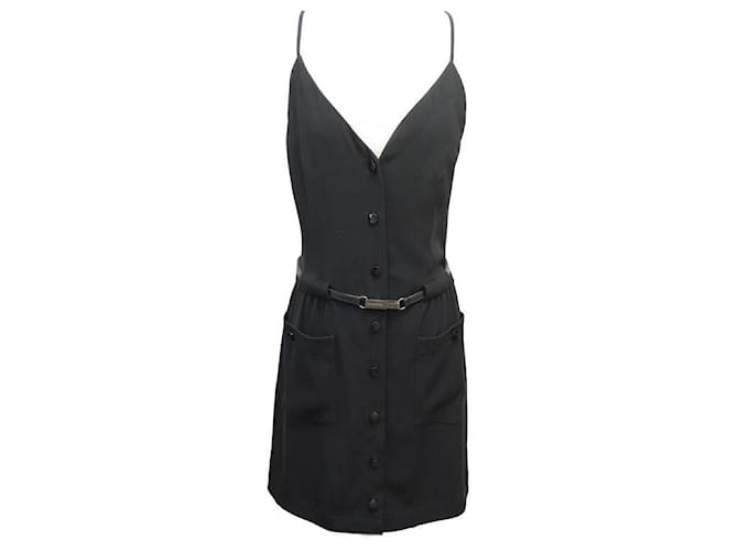 CHANEL DRESS WITH STRAP P16345V06371 Taille S 36 BLACK POLYESTER BLACK DRESS  ref.1294391