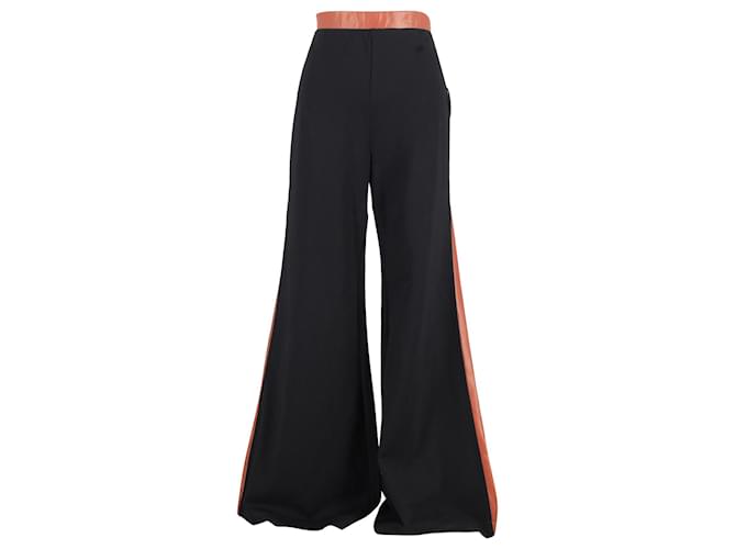 Staud Milo Contrasting Trim Flared Pants in Black Viscose Cellulose fibre  ref.1294420