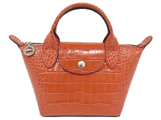 NOVA BOLSA LONGCHAMP LE PLIAGE XS L1500BOLSA DE MÃO MODA CROCO DE COURO HVC Laranja  ref.1294439