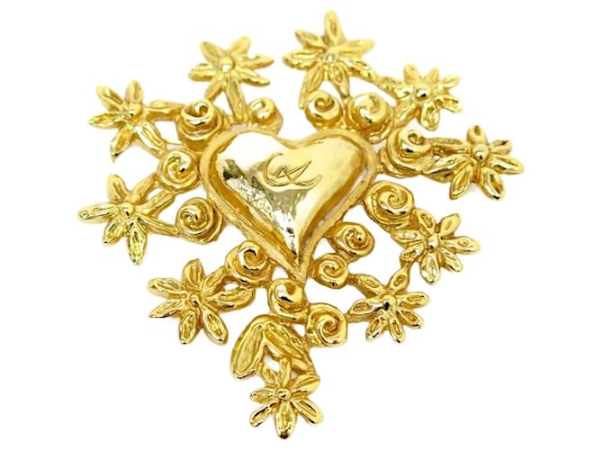 Other jewelry NEW VINTAGE CHRISTIAN LACROIX HEART AND STARS CHRISTMAS BROOCH 1993 DORE BROOCH Golden Metal  ref.1294447