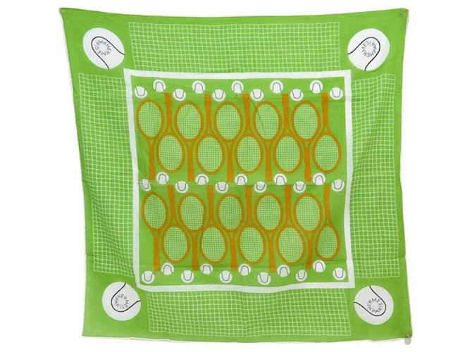 Hermès NEUF FOULARD HERMES 2008 SPECIAL ISSUE 75TH ANNIVERSARY LAOCTS TENNIS SCARF Coton Vert  ref.1294461