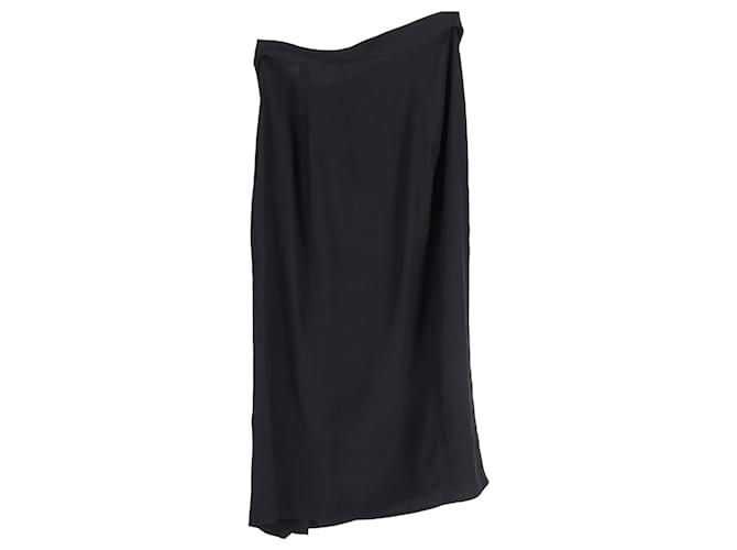 Yves Saint Laurent Gonna al ginocchio drappeggiata Saint Laurent in seta nera Nero  ref.1294472