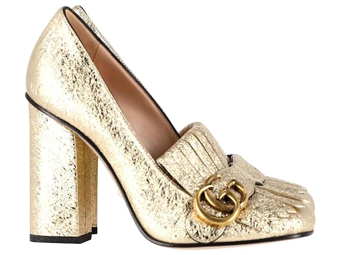 Gucci GG Marmont Fringe Pumps in Gold Leather Golden  ref.1294481