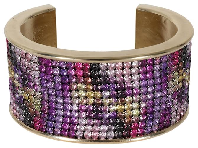 Chanel 2015 Multi-Color Strass Wide Gold Plated Cuff Bracelet Golden Metallic Metal  ref.1294486