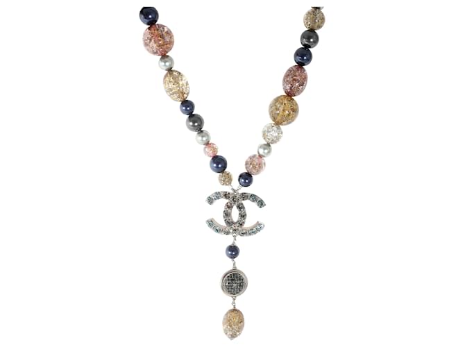 Silver Tone Chanel 2006 CC RHINESTONE, Faux Pearls & Beads Necklace Metallic  ref.1294487