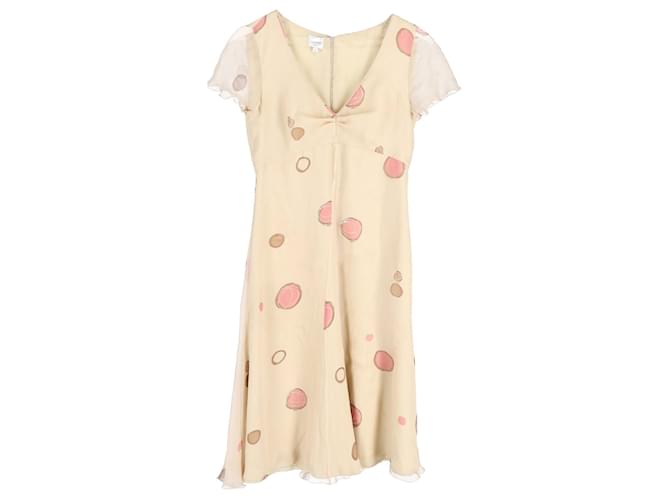 Armani Collezioni Short Sleeve Dot-Printed Dress in Beige Silk  ref.1294492