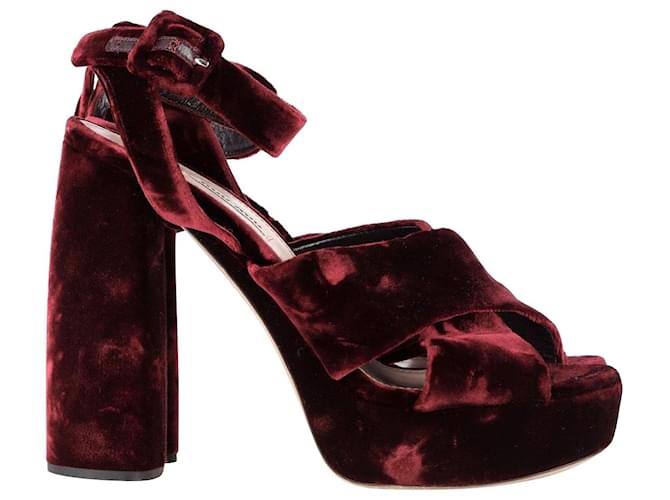 Miu Miu Platform Sandals in Burgundy Velvet Dark red  ref.1294496