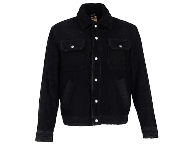 Apc A.P.C. shearling-Collar Corduroy Jacket in Black Wool  ref.1294502