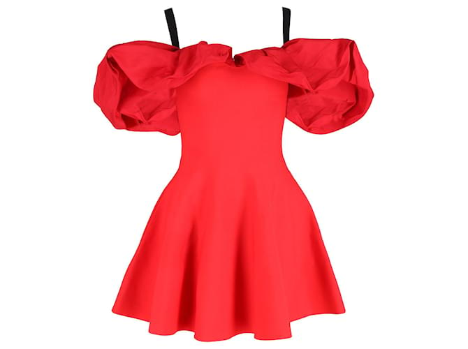 Alexander McQueen Cold-Shoulder Ruffled Mini Dress in Red Viscose Cellulose fibre  ref.1294511