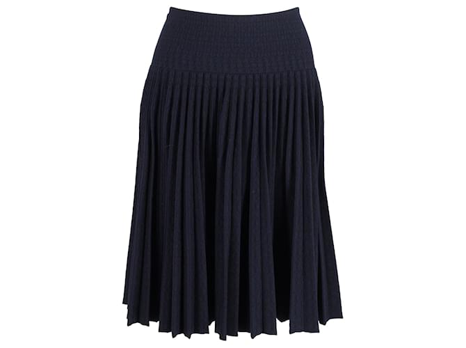 Alaïa Alaia Accordion Pleated Knee-Length Skirt in Navy Blue Cotton  ref.1294519