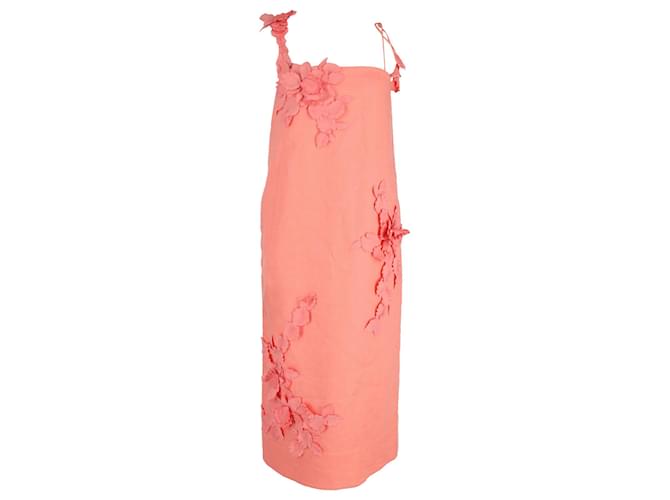 Zimmermann High Tide Lift Off Floral-Appliquéd Maxi Dress In Peach Linen Cotton  ref.1294520