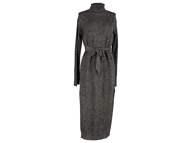 Nanushka Canaan Metallic Knit Belted Dress in Black and Bronze Polyester  ref.1294539