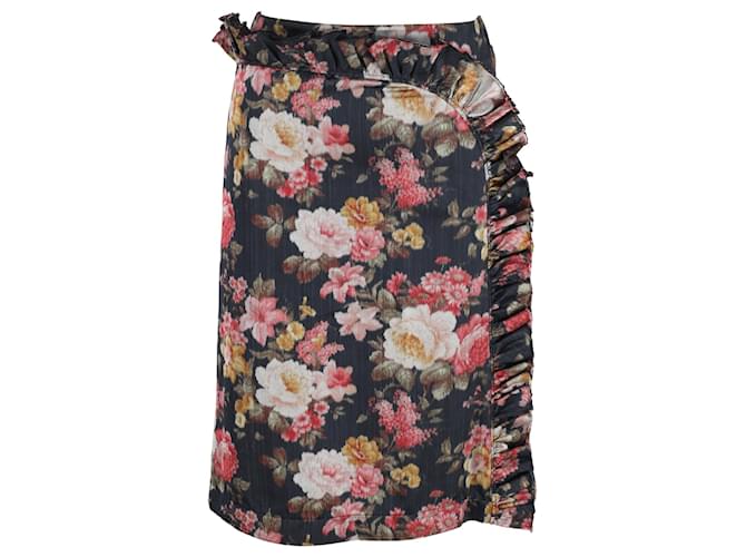 Simone Rocha Ruffled Pencil Skirt in Floral Print Polyester Black  ref.1294543