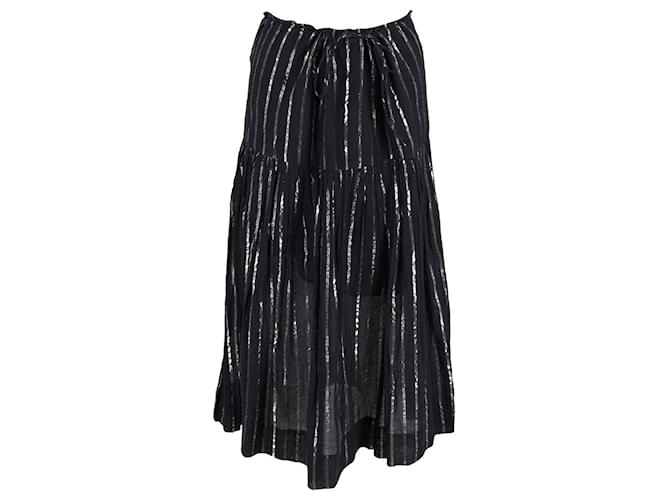 Isabel Marant Etoile Falda midi con cordón y rayas metalizadas en algodón negro  ref.1294544