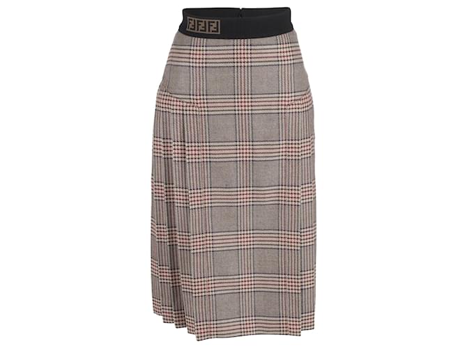 Fendi Forever Fendi Plaid Skirt in Brown Wool  ref.1294560