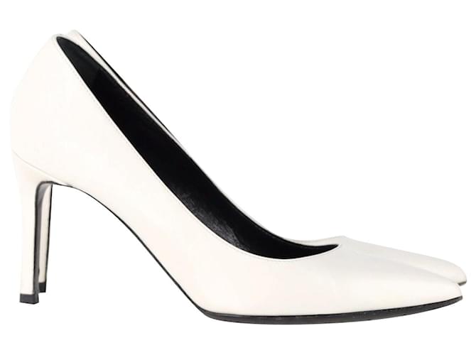 Zapatos de tacón con punta en punta Saint Laurent en cuero blanco  ref.1294574