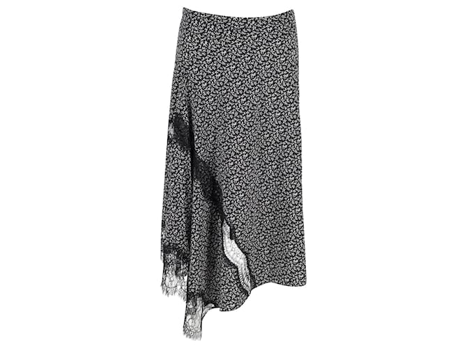 Joseph Lace-Trimmed Floral Midi Skirt in Black Silk  ref.1294588