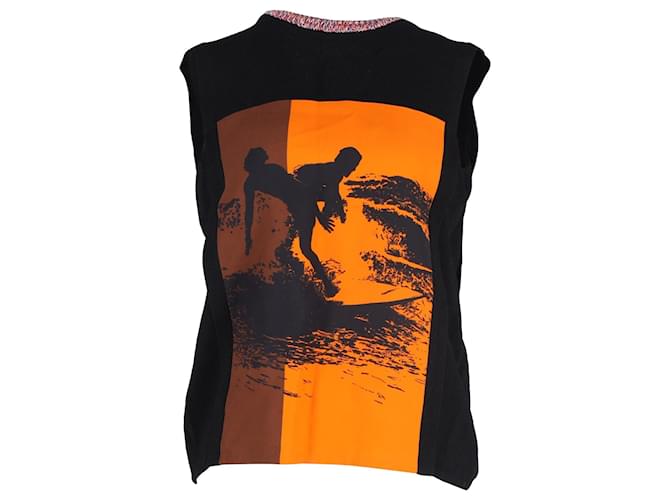 Victoria Beckham Camiseta sin mangas con estampado de surfista en viscosa negra Negro Fibra de celulosa  ref.1294595