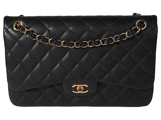 Timeless Chanel Black Quilted Caviar Jumbo Classic lined Flap Bag Leather  ref.1294610