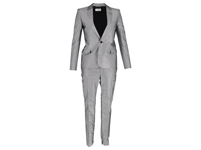 Saint Laurent Pinstripe Suit Set in Silver Polyester Silvery  ref.1294611