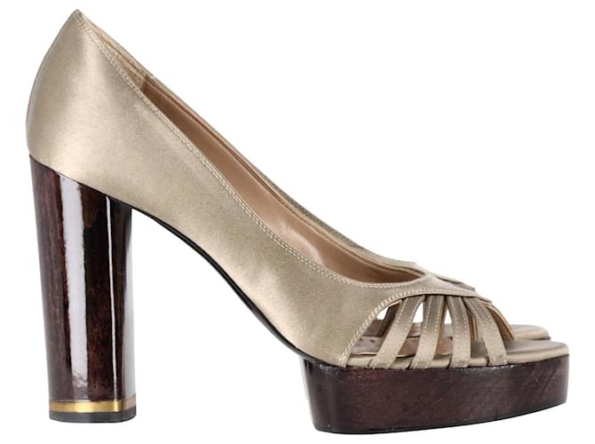 Stella Mc Cartney Zapatos de tacón peep-toe de Stella McCartney en satén beige  ref.1294612