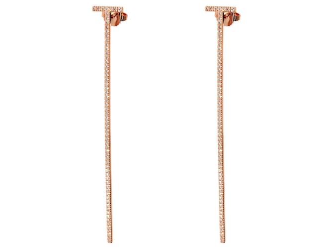 TIFFANY & CO. Boucles d'oreilles à barre métallique allongée Tiffany T 18k or rose 0.47 ctw Métallisé  ref.1294628