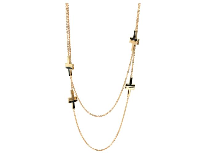 Tiffany & Co Tiffany T Black Onyx Station Necklace in 18k yellow gold Silvery Metallic Metal  ref.1294640