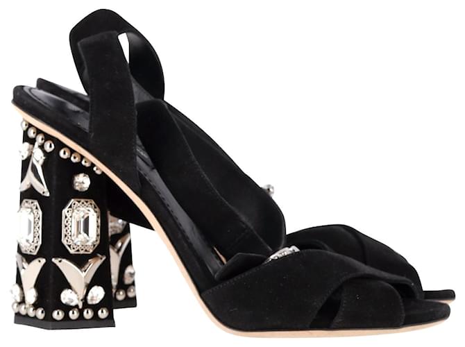 Dolce & Gabbana Sandalias de tacón en bloque con adornos de cristales en ante negro Suecia  ref.1294648