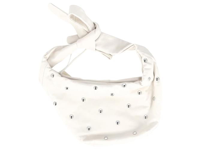 Maje Embellished Bow Bag in White Leather  ref.1294655