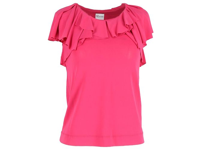 Top con volantes Red Valentino Garavani en algodón de seda rosa