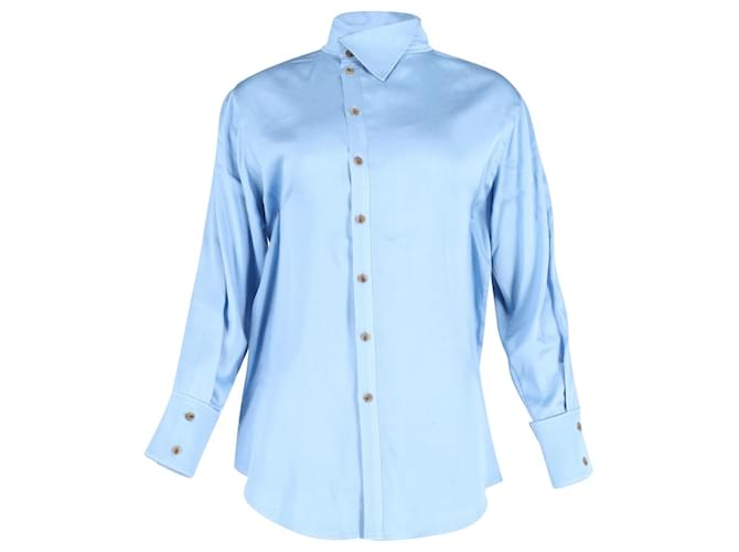 Rejina Pyo Asymmetric Button-Up Shirt in Blue Silk  ref.1294683