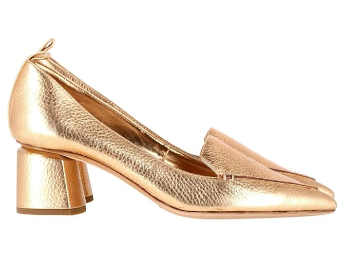 Nicholas Kirkwood Mid-Heel Pointed Toe Loafers in Gold Leather Golden  ref.1294689
