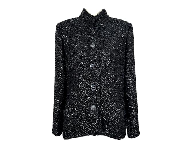 Chanel Novo Casaco de Tweed Preto com Botões CC da Primavera de 2019  ref.1294702