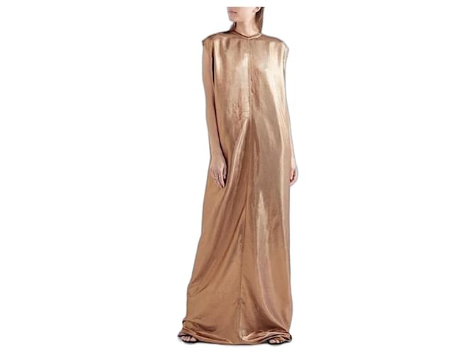 Rick Owens AW17 Glitter Audrey Lame Maxi Dress Gown Golden Copper Silk Viscose Polyamide  ref.1294714