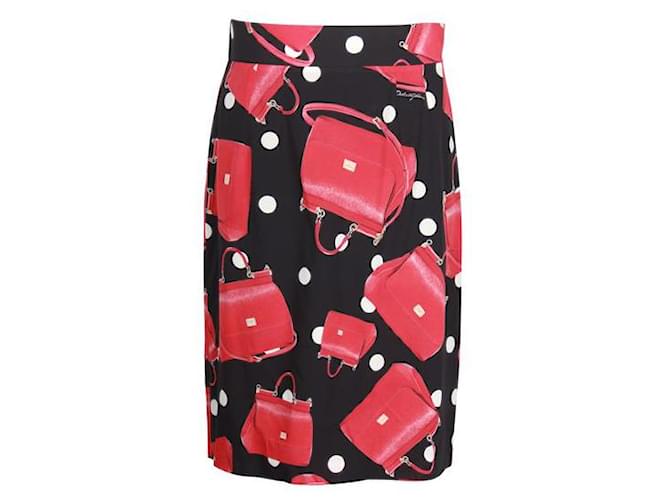 Dolce & Gabbana Purse Print Pencil Skirt Red Suede Silk  ref.1294728
