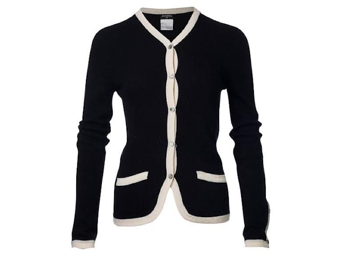 Chanel Vintage Black and White Cardigan Cashmere  ref.1294732