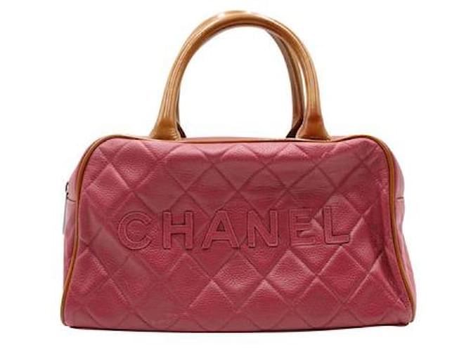 Chanel Pink & Brown Quilted Logo Bowler Bag Leather  ref.1294741