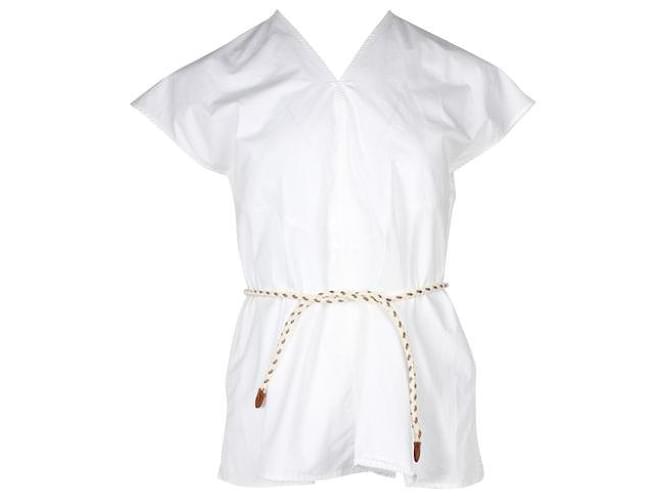 Hermès Weißes Baumwolltop mit geflochtenem Ledergürtel Baumwolle  ref.1294744