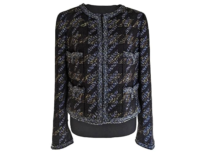 Chanel Botões de casaco preto de tweed CC  ref.1294754