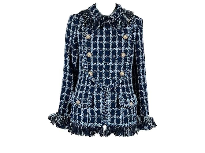 Chanel Jaqueta de tweed com botões de joia de 10 mil dólares Paris / Dallas Azul marinho  ref.1294851