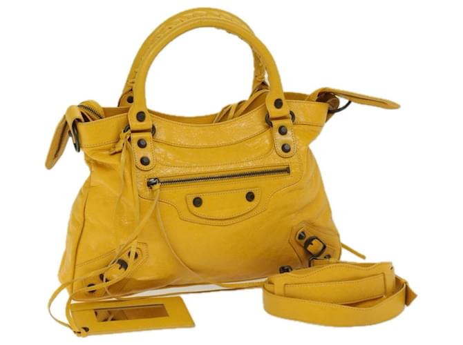 BALENCIAGA The Town Hand Bag Leather Yellow 240579 Auth yk10881  ref.1294921